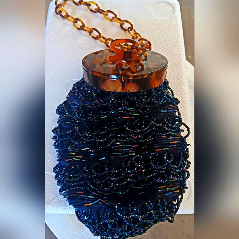Vintage Blue/Green Beaded "Grenade" Wrist Bag C.1980s